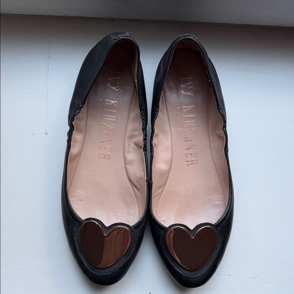 Ivy Kirzhner Black Ballet Flats with Metallic Heart Accent